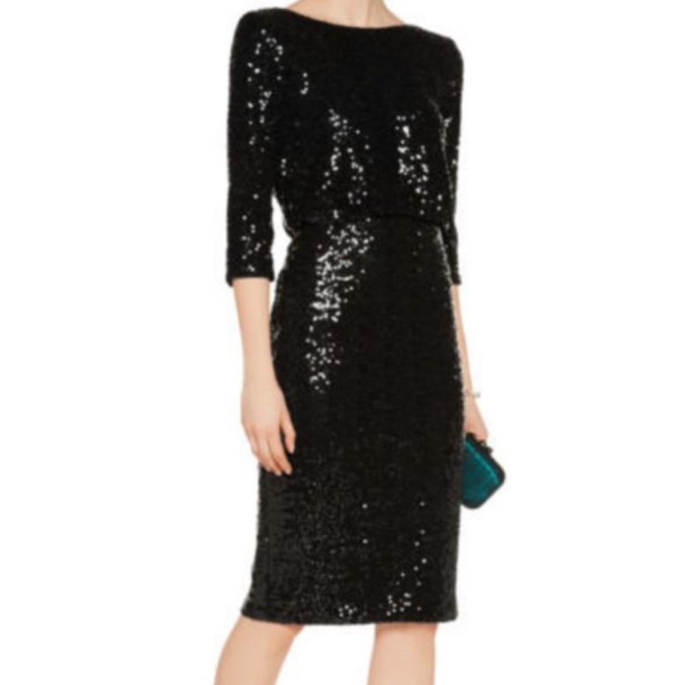 Badgley Mischka Black Cocktail Sequin Dress Sz2